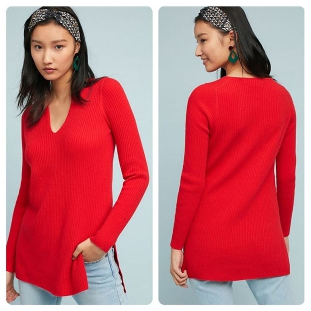 Anthropologie ett:twa Amrita Merino Wool Ribbed Knit Tunic Red Small